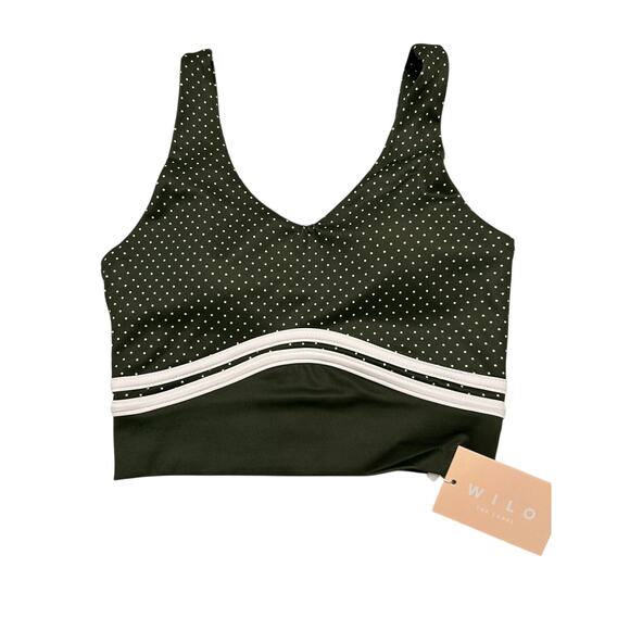 WILO The Label Tops - NWT WILO The Label Khaki Polka Dot Stripe Contour Athletic Sports Padded Bra-XS